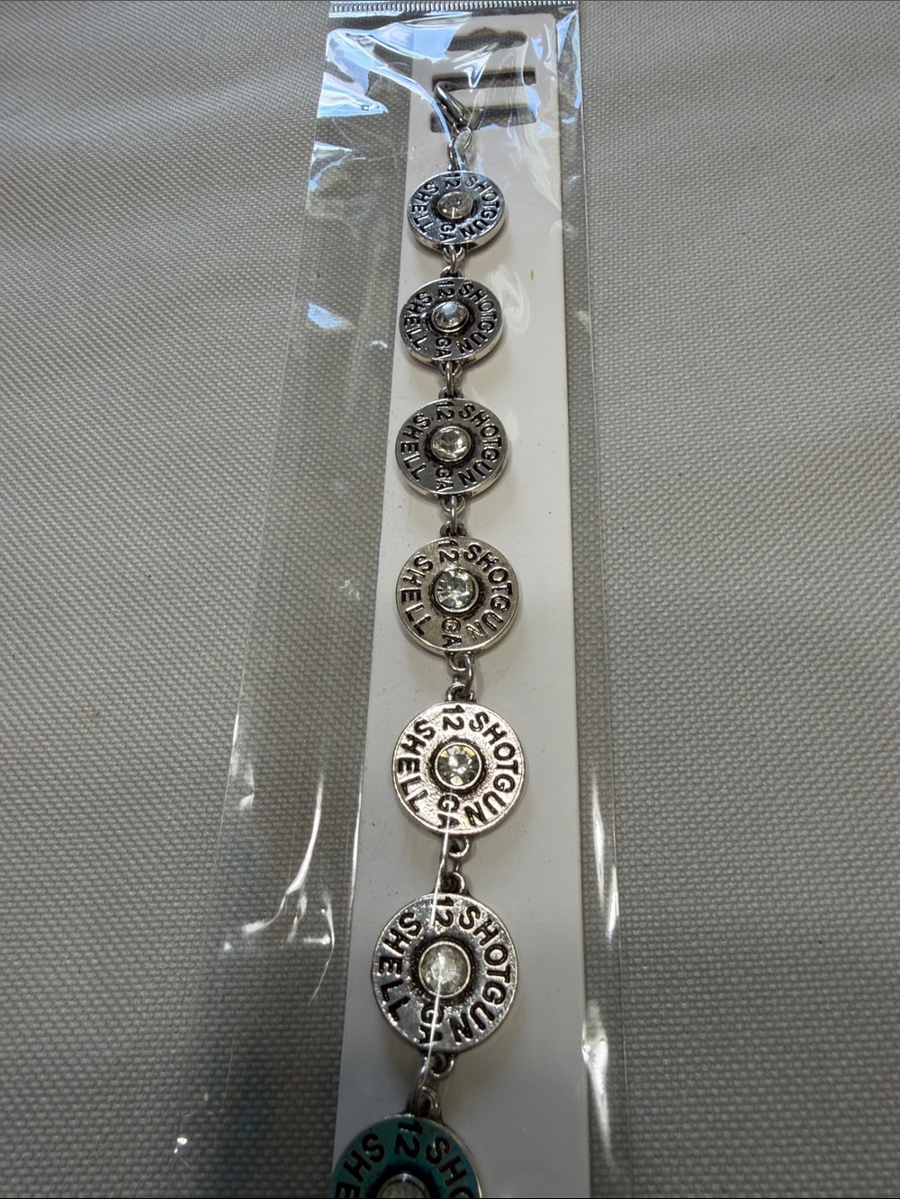 NWT Bullet Shell Rhinestone Chain Link Bracelet Silver - Picture 4 of 4